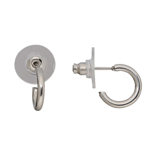 Earring, stainless steel, 12.5mm round half-hoop with post. Sold per pkg of 2 pairs. image number 0