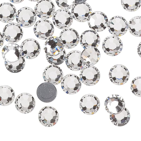 Flat back, Dance With Me™ crystal hotfix rhinestone, crystal clear, foil back, 6.32-6.5mm rose, SS30. Sold per pkg of 48. image number 0