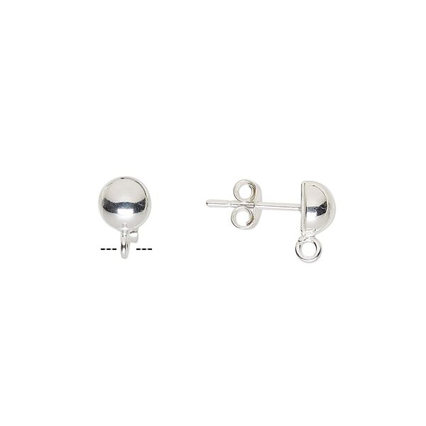 Earstud 1pkg2 sterling silver, 6mm half-ball / open loop / earnuts, 1 pair image number 0