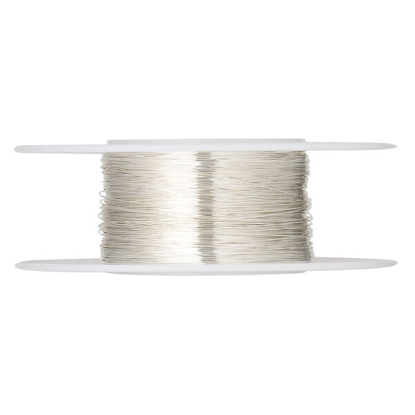 Wire, sterling silver, dead-soft, round, 34 gauge. Sold per 1/4 ounce spool, approximately 131 feet. image number 0