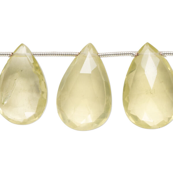Lemon quartz 1pkg6, hand-cut top-drilled faceted puffed teardrop bead graduated 16x10mm-26x18mm image number 0