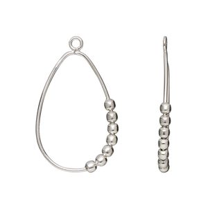 Drop, sterling silver, 25x17mm double-sided open teardrop with (7) 2.5mm round beads. Sold per pkg of 2.