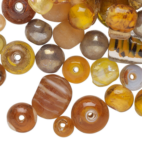 Bead mix, lampworked glass, opaque and translucent multi-brown, 6x5mm-14x12mm mixed shapes. Sold per 3-ounce pkg, approximately 110 beads. image number 0