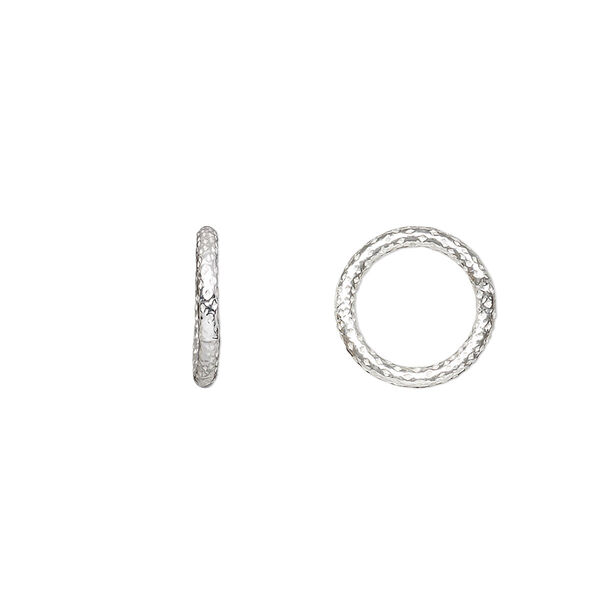 Jump ring, sterling silver, 12mm soldered textured round, 8.7mm inside diameter, 15 gauge. Sold per pkg of 4. image number 0