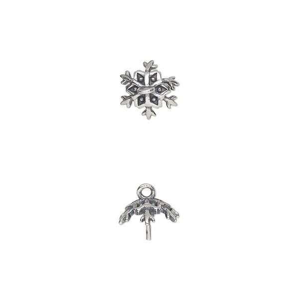 Cup, antiqued sterling silver, 9mm snowflake with 4.5x0.7mm peg. Sold individually. image number 0