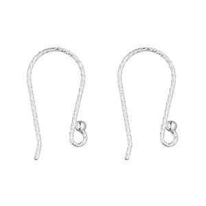 Ear wire fishhook 1pkg2 sterling silver, 18mm diamond-cut / 2mm ball / open loop, 21 gauge 1 pair