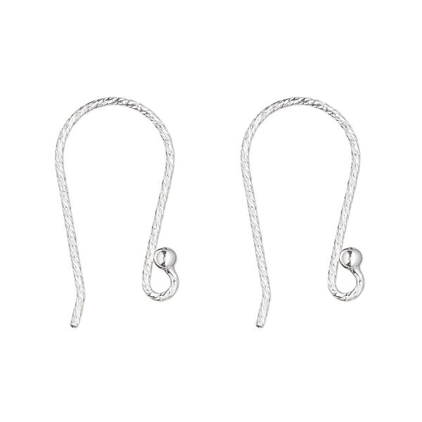 Ear wire fishhook 1pkg2 sterling silver, 18mm diamond-cut / 2mm ball / open loop, 21 gauge 1 pair image number 0