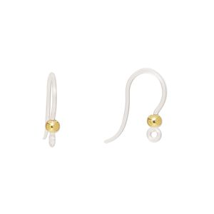 Ear wire fishhook 1pkg10, 17mm / 3mm ball / closed loop, 20 gauge acrylic / stainless steel clear and gold 5 pair
