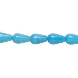 Bead, "turquoise" (resin) (imitation), blue, 9x5mm-10x6mm teardrop with 0.8-1.5mm hole. Sold per 15-1/2" to 16" strand.