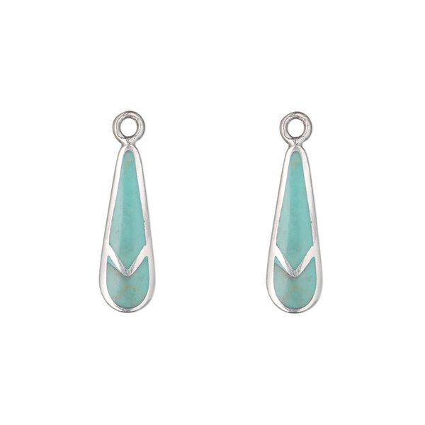 Drop, sterling silver and "turquoise" (imitation) resin, 17x6mm inlaid teardrop. Sold per pkg of 2. image number 0