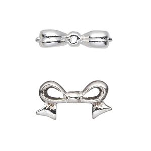 Bead, silver-plated pewter (tin-based alloy), 22x12mm bow, fits 10mm cube bead. Sold per pkg of 2.