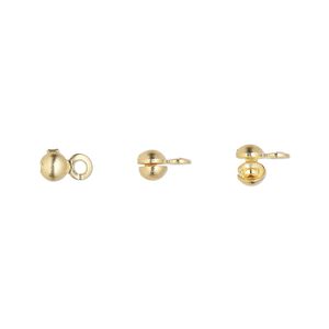 Bead tip, gold-plated brass, 6x3mm side clamp-on with open loop. Sold per pkg of 100.