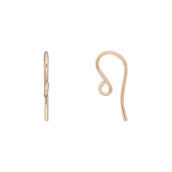Ear wire, 14Kt rose gold-filled, 12mm shepherd's hook with loop, 20 gauge. Sold per pair. image number 0