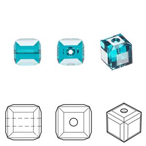 Bead 48pk blue zircon, Crystal Passions® 8mm cube 5601