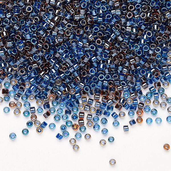 Seed bead mix, Miyuki Delica®, glass, pkg/250g, #11 round, translucent inside dyed color luster purple/cerulean blue mix. image number 0