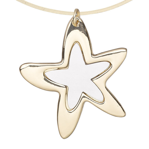 Focal, steel / aluminum / gold-finished "pewter" (zinc-based alloy), 42.5x38mm single-sided brushed star with steel jump ring. Sold per pkg of 2. image number 0