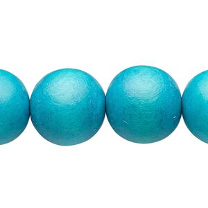Bead, Taiwanese cheesewood (dyed / waxed), turquoise blue, 15-16mm round. Sold per 15-1/2" to 16" strand.