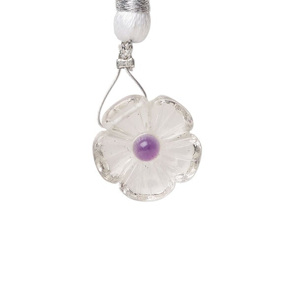 Quartz crystal / amethyst 1pkg1, top-drilled hand-cut 1sided carved flower bead natural, 16mm image number 0