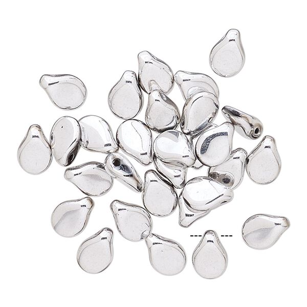Bead, Preciosa Pip™, Czech pressed glass, opaque silver, 7x5mm top-drilled pip. Sold per pkg of 30. image number 0