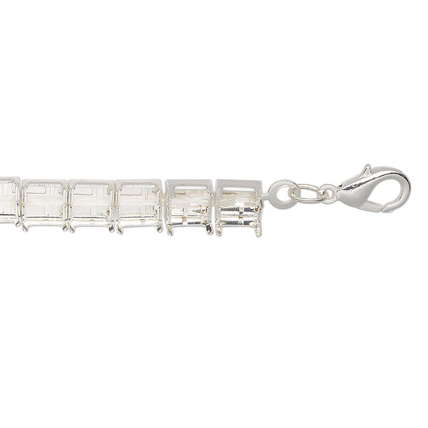 Bracelet component, silver-finished brass and steel, 6mm wide with cupchain and (30) SS29 settings, 8 inches with 1-inch extender chain and lobster claw clasp. Sold individually. image number 0