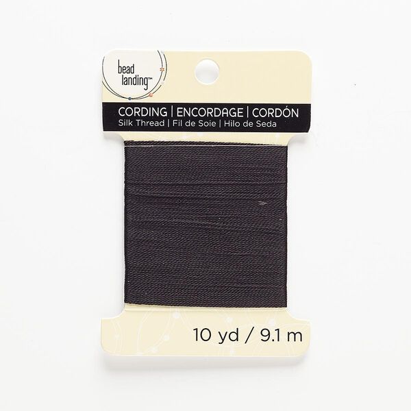 Thread, silk, black, 0.35mm. Sold per 10-yard card. image number 0