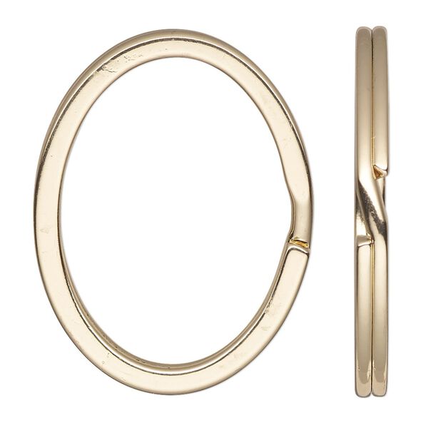 Split ring, gold-finished steel, 37x28mm flat oval. Sold per pkg of 100. image number 0