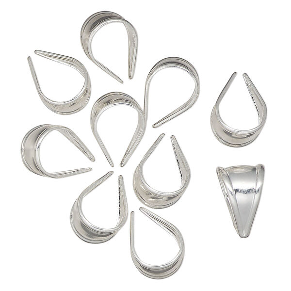 Bail, silver-finished "pewter" (zinc-based alloy), 12.5x8mm triangle with 12mm grip length. Sold per pkg of 10. image number 0