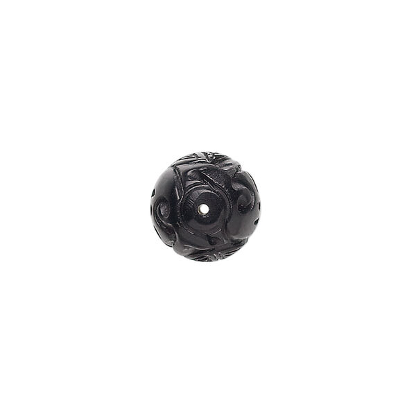 Jet 1pkg2, hand-carved oval bead natural 13x11mm image number 1