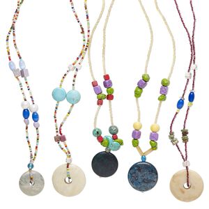 Multi-gemstone / glass / acrylic 1pkg5, mixed shape continuous necklace adjustable 16-24 inch mix 3x2mm-49x48mm