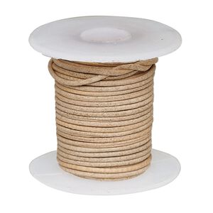 Cord, leather, natural, 1-1.2mm round. Sold per 5-yard spool.