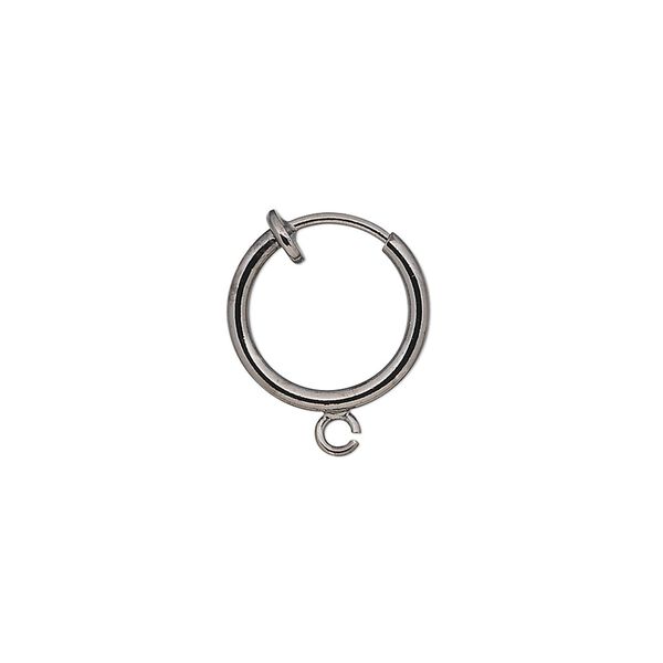 Earring hoop 1pkg2, 13mm round / spring closure / pierced-look / open loop, gunmetal-finished brass 1 pair image number 0