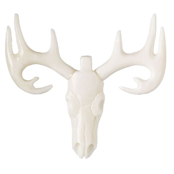Focal, bone (bleached/assembled), 2-2/3x2-1/2" hand-carved single-sided deer skull, Mohs hardness 2-1/2. Sold Individually. image number 0