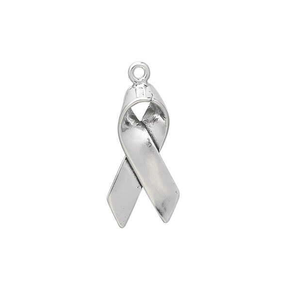 Charm, sterling silver, 22x11mm awareness ribbon. Sold individually. image number 0