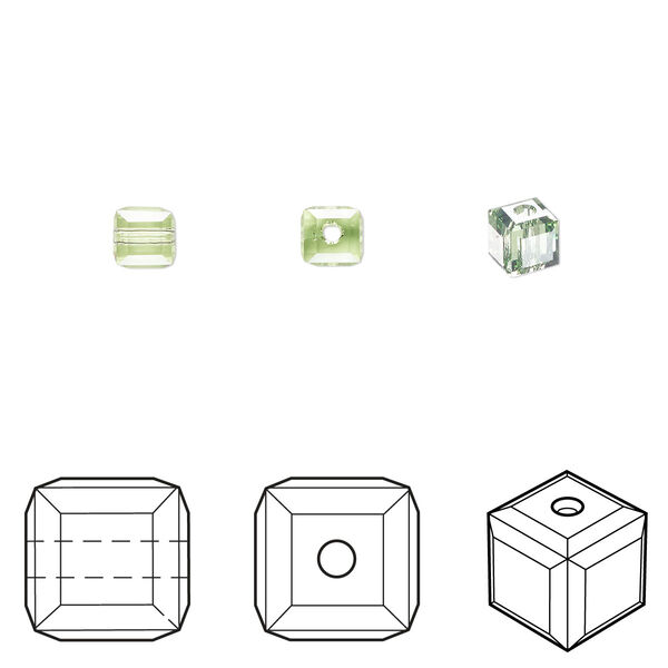 Bead 48pk peridot, Crystal Passions® Regenerated 4mm cube 5601 image number 0