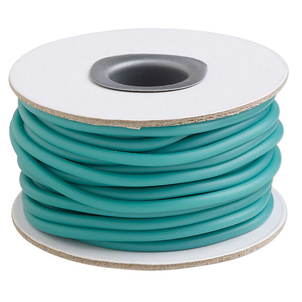 Cord, synthetic rubber, sea foam green, 3mm round. Sold per 10-meter spool. image number 0