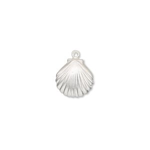Charm, sterling silver, 11mm clam shell. Sold per pkg of 2.