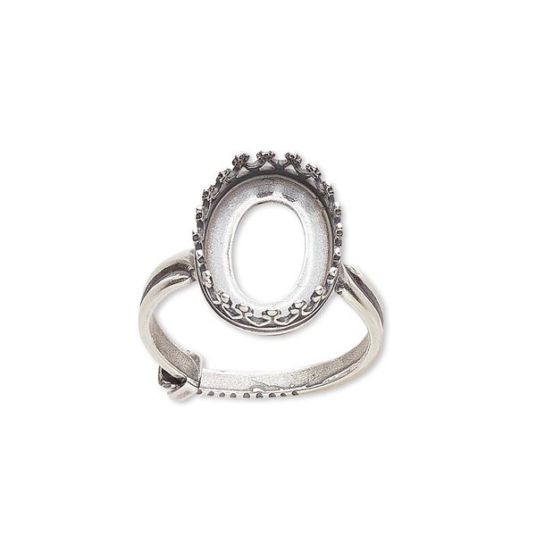 Ring, JBB Findings, antique silver-plated brass, 15.5x12mm oval with 14x10mm oval bezel setting, adjustable from size 6-8. Sold individually. image number 0