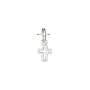 Drop, sterling silver, 8.5x7mm open cross. Sold individually.