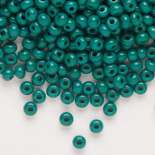Seed bead, Preciosa Ornela, glass, opaque dark green, #6 rocaille. Sold per 50-gram pkg. image number 0