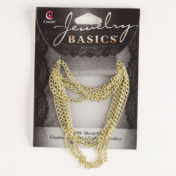 Chain, gold-finished steel, 3mm curb. Sold per pkg of 46 inches. image number 0