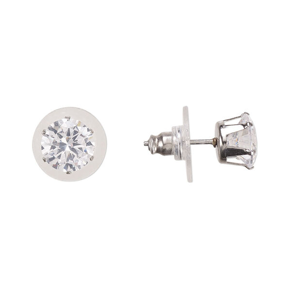 Earring, Everyday Jewelry, cubic zirconia and stainless steel, clear, 8mm round with post. Sold per 2 pairs. image number 0