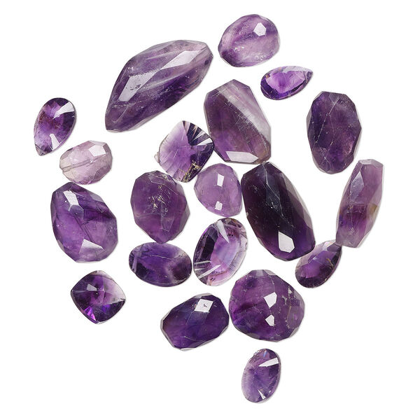 Amethyst 1pkg1, hand-cut top-drilled / center-drilled faceted mixed shapes bead natural C grade, 2 oz mix 13x10mm-33x16mm image number 0