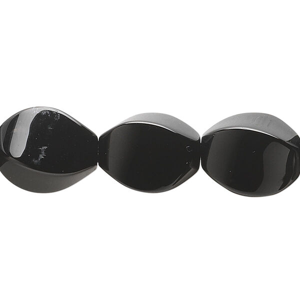 Bead, black onyx (dyed), 15x10mm twisted oval, B grade, Mohs hardness 6-1/2 to 7. Sold per 15-1/2" to 16" strand. image number 0