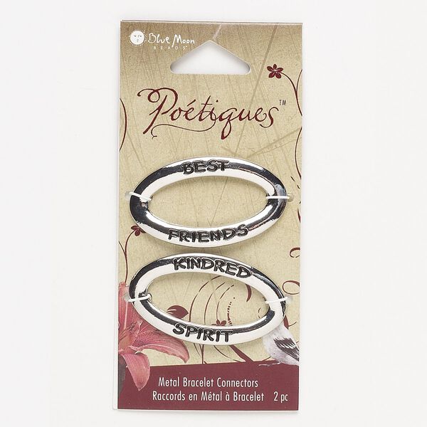 Focal, antique silver-finished "pewter" (zinc-based alloy), 39x22mm oval affirmation with "BEST FRIENDS" and "KINDRED SPIRIT." Sold per pkg of 2. image number 0