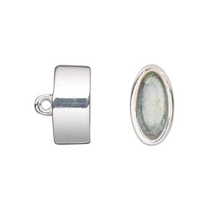Cord end, glue-in, silver-finished "pewter" (zinc-based alloy), 16x9mm oval, 13.5x6.5mm inside diameter. Sold per pkg of 2.