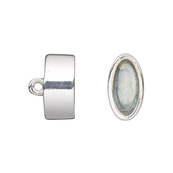 Cord end, glue-in, silver-finished "pewter" (zinc-based alloy), 16x9mm oval, 13.5x6.5mm inside diameter. Sold per pkg of 2. image number 0