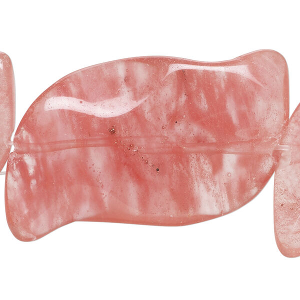 Bead, cherry "quartz" glass 1pkg1, 40x25mm-41x26mm wavy curve, 15 inches. image number 0
