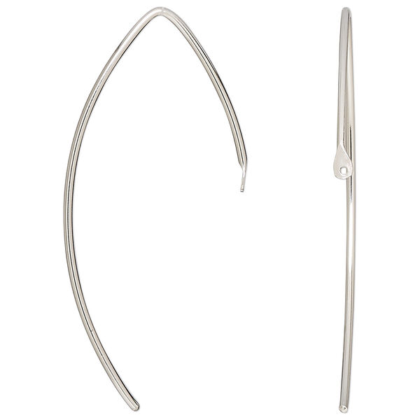 Ear wire, sterling silver, 21mm marquise with closed loop, 18 gauge. Sold per pair. image number 0