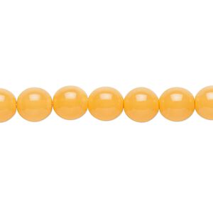 Bead, Czech dipped décor glass druk, tangerine, 8mm round. Sold per 15-1/2" to 16" strand.