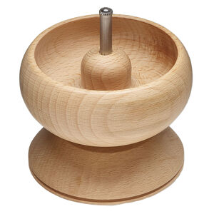 Tool, Beadalon&reg; Spin-n-Bead&trade; Jr 1pkg1, wood and antiqued silver-finished steel, 3.5 inches overall bead loader, 0.75 inches bowl depth, includes curved big-eye needle.